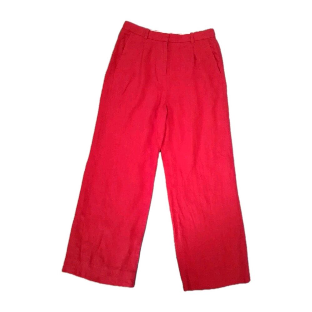 J.CREW  Essential wide Leg 100% Linen Pants pleated Trouser Sz 2 Red